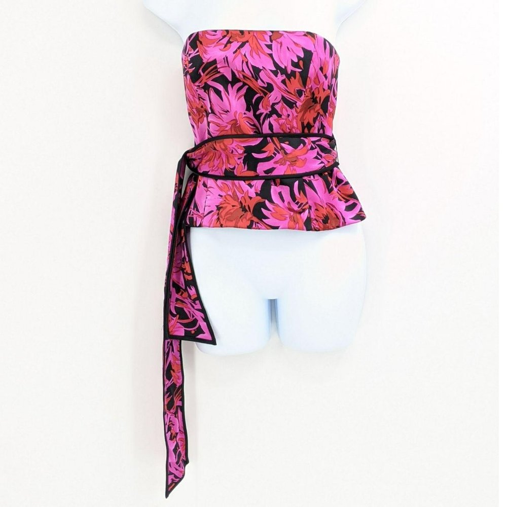 Kay Unger New York Multicolor Silk Floral Strapless Tie Waist Bustier size 10